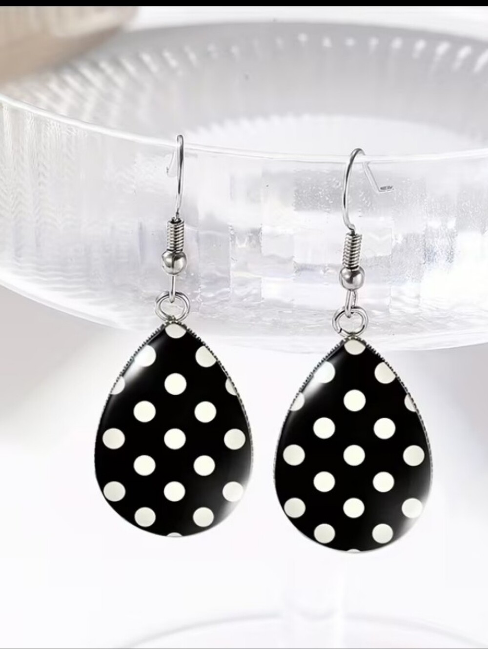 Black and White Polka Dot Teardrop Earrings - Women Jewelry